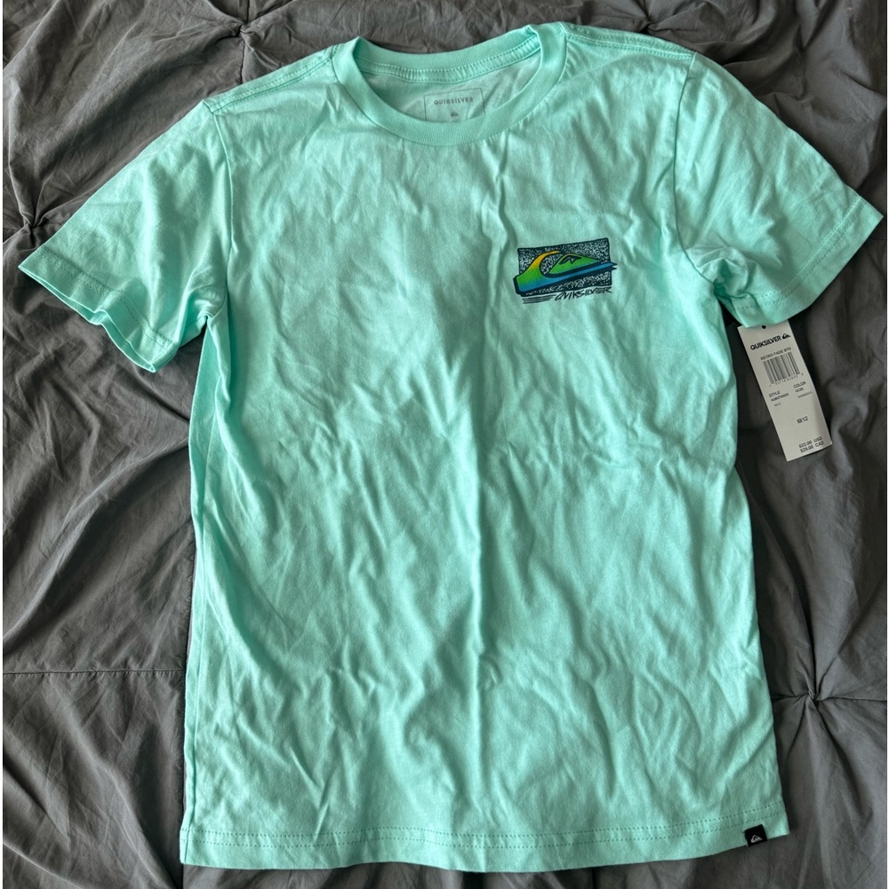 👉🏼NWT👈🏼 Boy’s Quicksilver Mint-Turquoise Logo Retro Fade Tee-Beach Glass Size:M